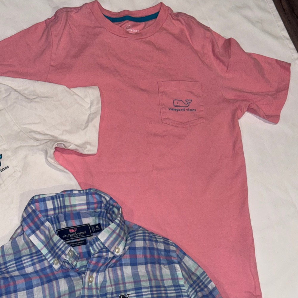 Vineyard Vines Shirt Bundle Boys M 12-14 Plaid Button Down Pocket Tee Preppy - Picture 4 of 8
